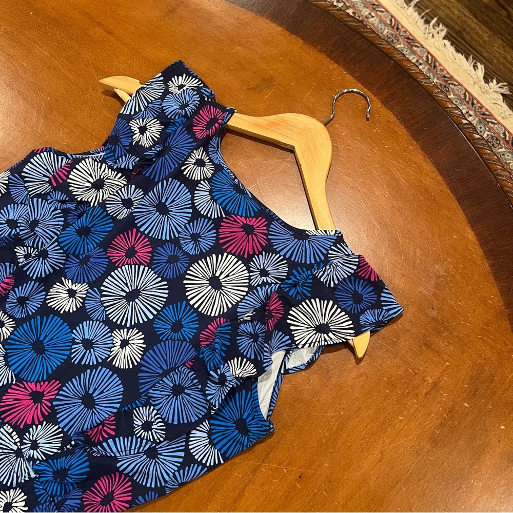 NWT $90 Ann Taylor LOFT Firework Print Swing Dress Sailor Navy Small Sleeveless - Picture 9 of 16